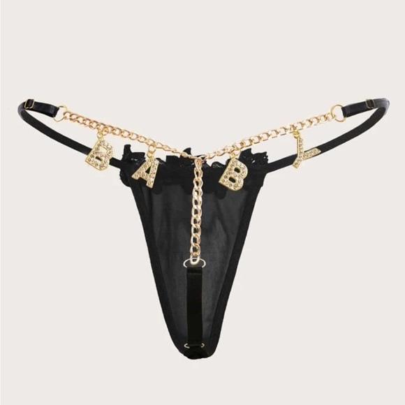 Mesh Letter & Chain Detail Lingerie Thong spelling “BABY” - Picture 2 of 3